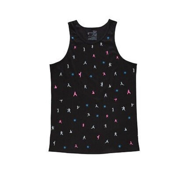 NWT NINJA & THROWING STARS Kung Fu motif Black Men's BLUE CROWN Tank Top - Picture 1 of 2
